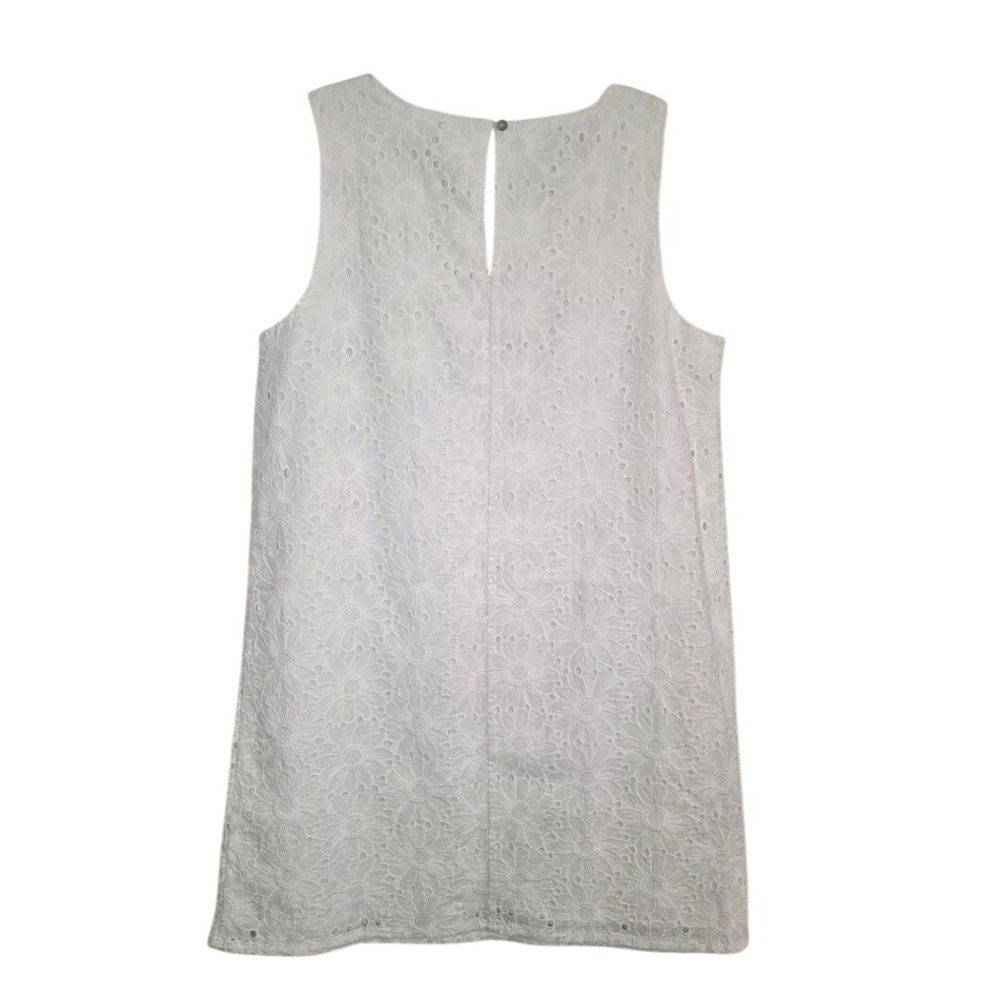 Sigrid Olsen Womens L Shift Dress White Floral Eyelet 100% Cotton Sleeveless NEW - Picture 2 of 8